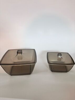Vintage Smoked Glass Storage Dishes Set for Kitchen Mid Century Lidded